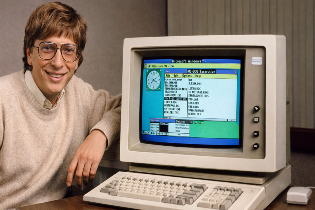 Bill Gates Biography in Hindi early Microsoft Windows computer image young Bill Gates working on first Windows system