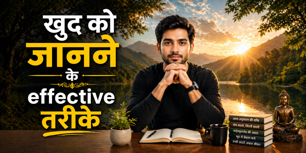 kya hum khud ko sach me jaante hai – ek insaan shant jheel ke paas baithkar apne aap ko samajhne aur self discovery ki koshish karta hua