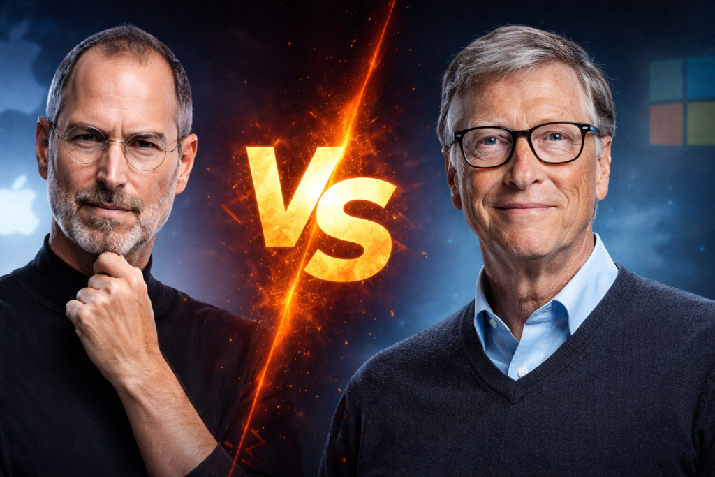 Steve Jobs vs Bill Gates comparison image Steve Jobs Biography in Hindi Apple vs Microsoft founders